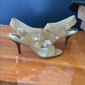 Michael Kors Cream Strappy Heels with Buckle Details